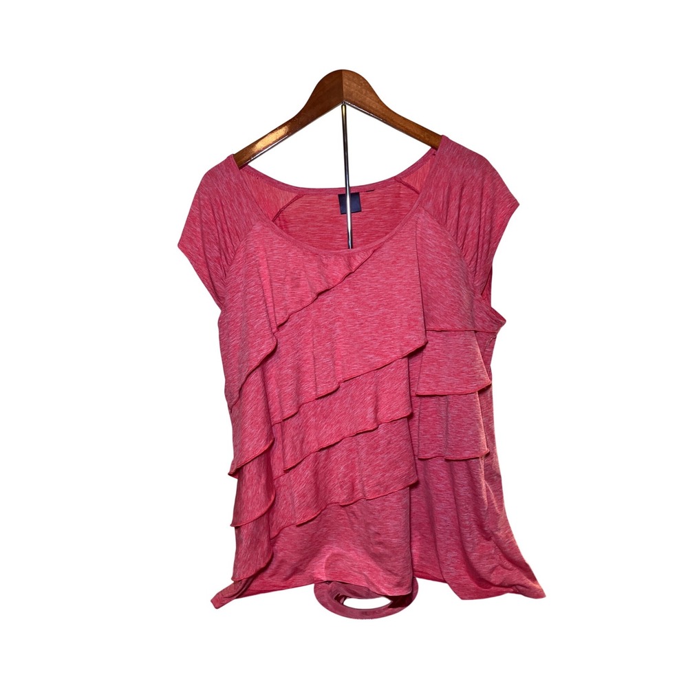 Rafaelle Red Ruffle Front Blouse Women's XL  Tiered Cap Sleeve Tiered Ruffle